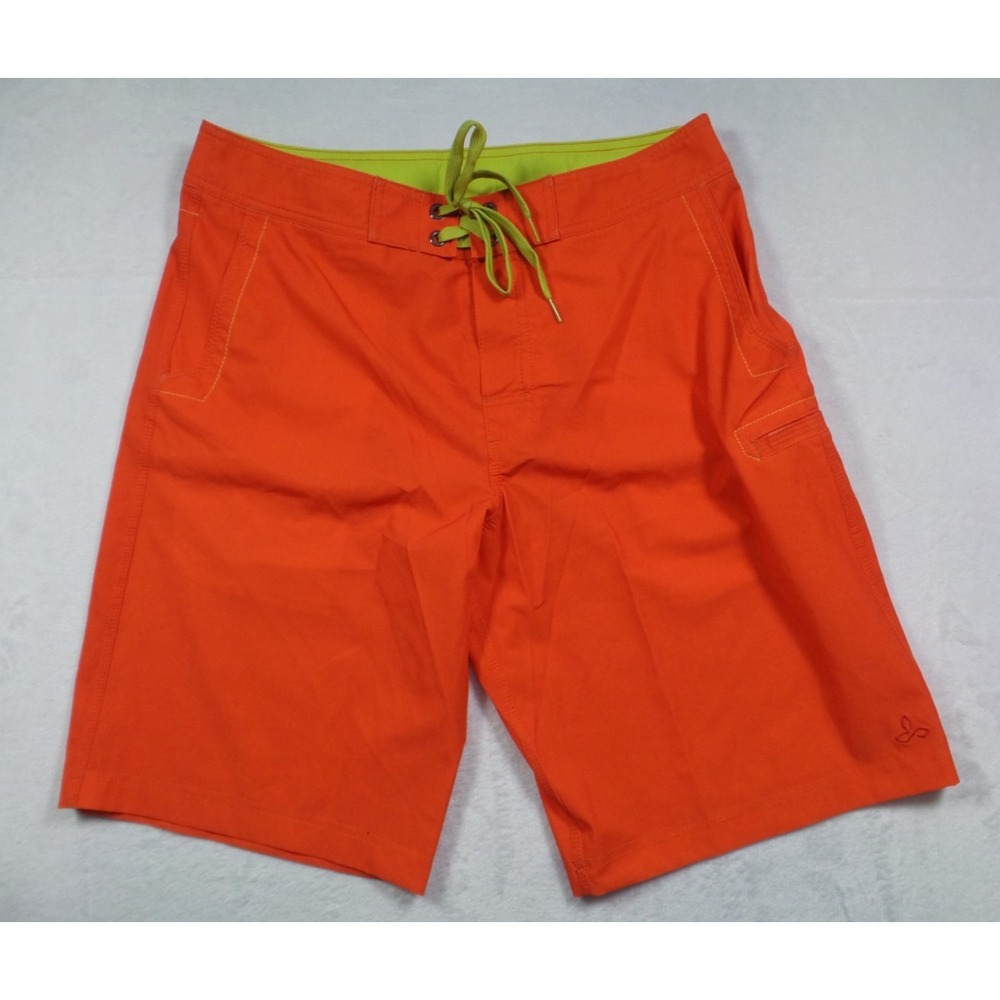 prAna Shorts Mens 32 Orange Stretch Boardshorts Pocket Drawstrings Swim NWT
